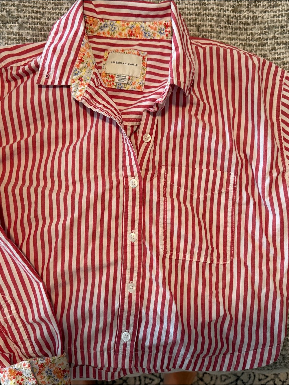 Matching Set American Eagle Outfitters Red & White Stripe Crop Shirt and Short